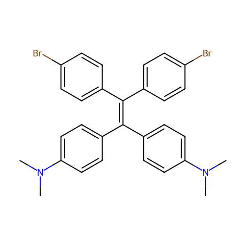 4，4'-(2，2-双(4-溴苯基)乙烯-1，1-二基)双(N，N-二甲基苯胺)结构图