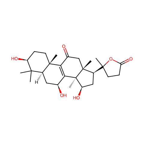 3β,7β,15β-三羟基-11-羰基-羊毛甾烷-8-烯-24→20内酯结构图