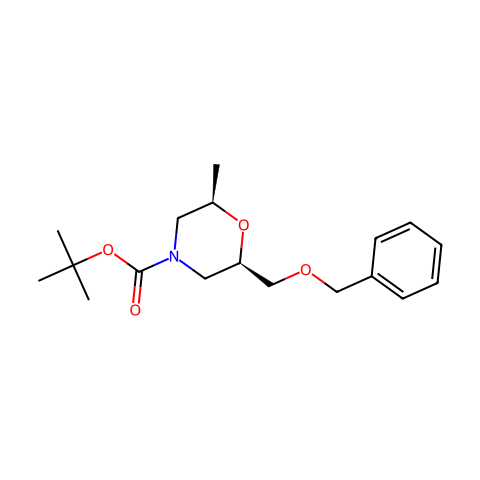 4-Morpholinecarboxylic acid, 2-methyl-6-[(phenylmethoxy)methyl]-, 1,1-dimethylethyl ester, (2R,6R)-结构图