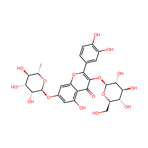 槲皮素-3-O-葡萄糖-7-O-鼠李糖苷结构图