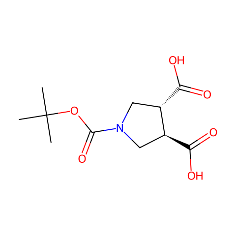 (3R,4R)-1-tert-butoxycarbonylpyrrolidine-3,4-dicarboxylic acid结构图