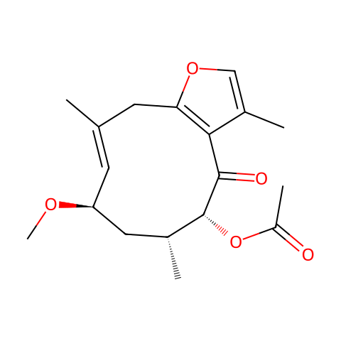 (1(10)E,2R*,5R*)-2-methoxy-5-acetoxyfuranogermacr-1(10)-en-6-one结构图