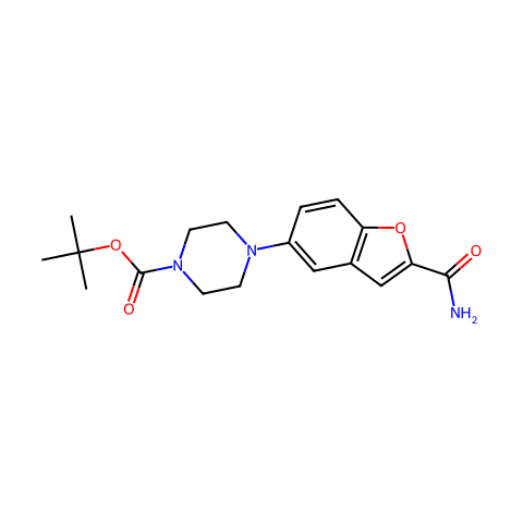4-[2-(Aminocarbonyl)-5-benzofuranyl]-1-piperazinecarboxylic Acid tert-Butyl Ester结构图