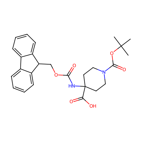 N-叔丁氧羰基4-(FMOC-氨基)哌啶-4-羧酸结构图