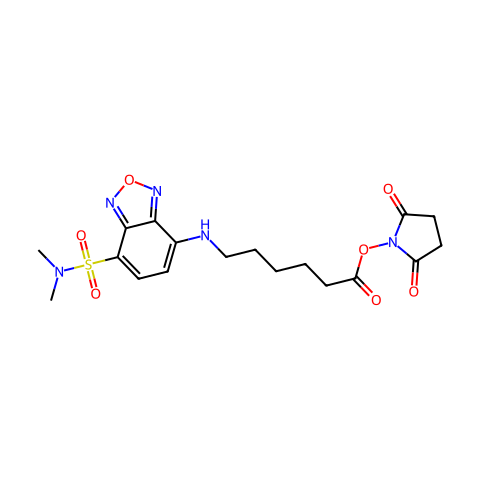 琥珀酰亚氨基-6-[[7-(N,N-二甲氨基磺酰)-2,1,3-苯并恶二唑-4-基]氨基]己酸盐结构图