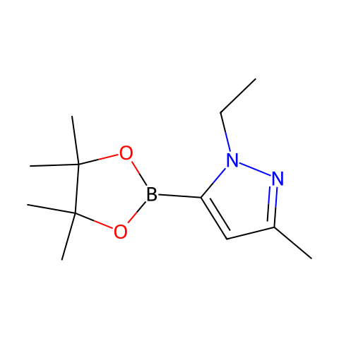 1-乙基-3-甲基-5-(4,4,5,5-四甲基-1,3,2-二氧硼杂环戊烷-2-基)-1H-吡唑结构图