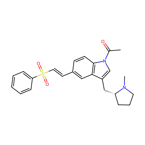 1-ACETYL-3-[((2R)-1-METHYLPYRROLIDIN-2-YL)METHYL]-5-[(E)-2-(PHENYLSULFONYL)VINYL]INDOLE结构图