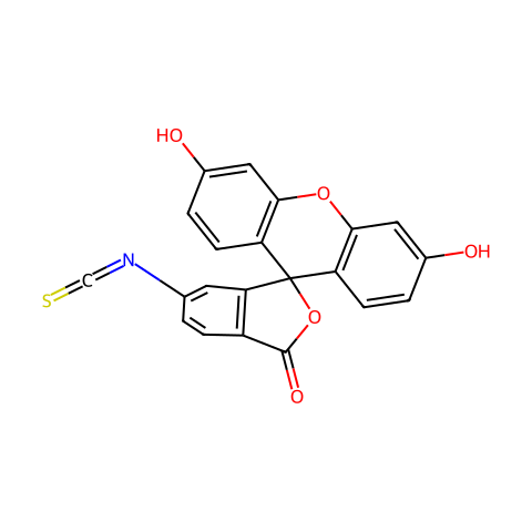 荧光素-6-异硫氰酸酯，同分异构体II（含少量丙酮）结构图