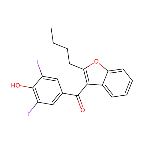 2-丁基-3-(3,5-二碘-4-羟基苯甲酰)苯并呋喃结构图