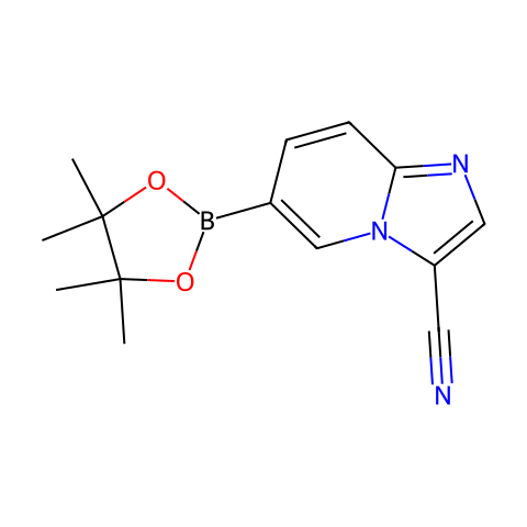 6-(4,4,5,5-tetramethyl-1,3,2-dioxaborolan-2-yl)imidazo[1,2-a]pyridine-3-carbonitrile结构图