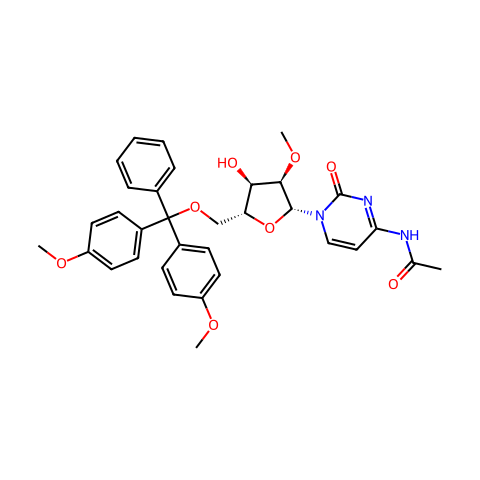 N-乙酰基-5'-O-(4,4'-二甲氧基三苯甲基)-2'-甲氧基胞苷结构图