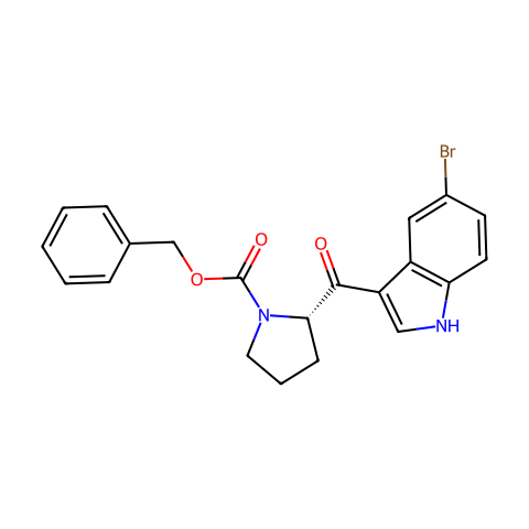 1-Pyrrolidinecarboxylic acid, 2-[(5-bromo-1H-indol-3-yl)carbonyl]-, phenylmethyl ester, (S)-结构图