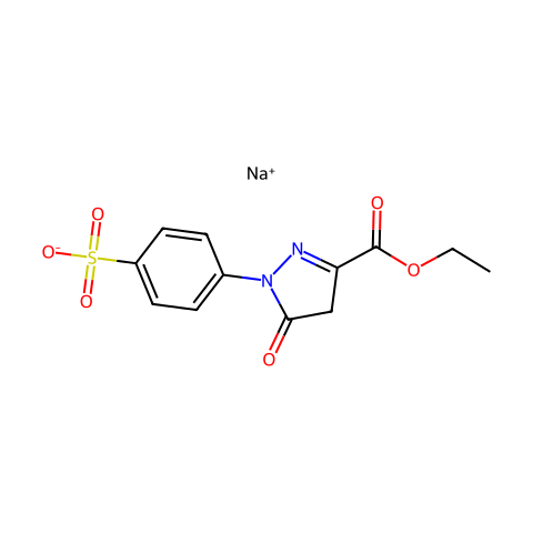 1-(4’-磺酸基苯基)-3-羧酸乙酯基-5-吡唑啉酮钠盐结构图