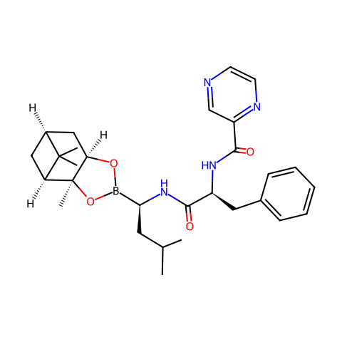 (1R)-(1S,2S,3R,5S)-蒎烷二醇-N-(N-吡嗪基-苯基丙胺基)-1-氨基-3-甲基丁烷-1-硼酯结构图