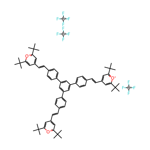 1,3,5-三[4-[(E)-2-(2,6-二-叔丁基吡喃鎓-4-基)乙烯基]苯基]苯四氟硼酸盐结构图