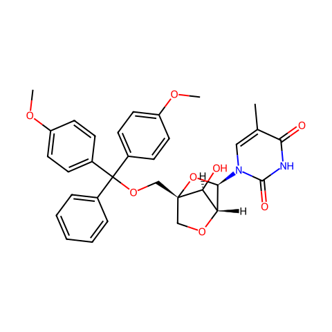 5’-O-(4,4’-Dimethoxytrityl)-2’-O,4’-C-methylene-5-methyluridine结构图