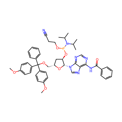 N6-苯甲酰基-5'-O-DMT-3'-脱氧腺苷2'-CE 亚磷酰胺结构图