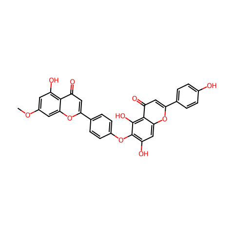 5,7-Dihydroxy-6-[4-(5-hydroxy-7-methoxy-4-oxo-4H-1-benzopyran-2-yl)phenoxy]-2-(4-hydroxyphenyl)-4H-1-benzopyran-4-one结构图