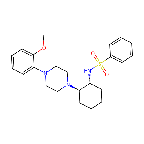 REL-N-((1R,2R)-2-(4-(2-甲氧基苯基)哌嗪-1-基)环己基)苯磺酰胺结构图
