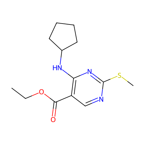 4-CYCLOPENTYLAMINO-2-METHYLSULFANYL-PYRIMIDINE-5-CARBOXYLIC ACID ETHYL ESTER结构图
