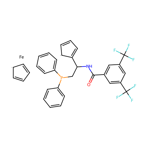N-[(1S)-1-二茂铁-2-(二苯基膦)乙基]-3,5-二(三氟甲基)苯甲酰胺结构图