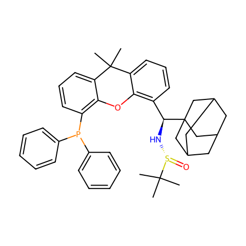 [S（R）]-N-（（（1R）-（金刚烷-1-基）（5-（二苯基膦基）-9,9-二甲基-9H-黄嘌呤-4-基）甲基）-2-甲基-2-丙烷亚磺酰胺结构图