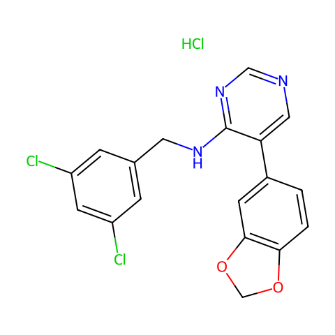 4-Pyrimidinamine, 5-(1,3-benzodioxol-5-yl)-N-[(3,5-dichlorophenyl)methyl]-. hydrochloride (1:1) (ACI)结构图