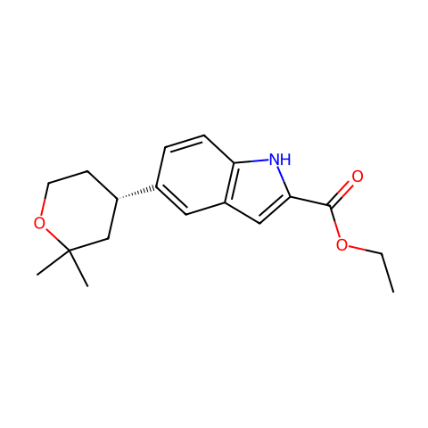 (5-((4S)-2,2-二甲基氧杂-4-基)-1H-吲哚-2-羧酸乙酯结构图