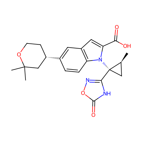 5-[(S)-2,2-二甲基四氢-2H-吡喃-4-基]-1-[(1S,2S)-2-甲基-1-(5-氧代-4,5-二氢-1,2,4-噁二唑-3-基)环丙基]-1H-吲哚-2-甲酸结构图