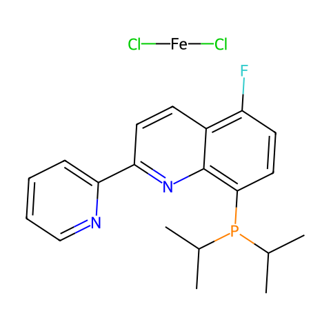 二氯[8-(二异丙基膦基)-5-氟-2-(2-吡啶基)喹啉]铁(II)结构图