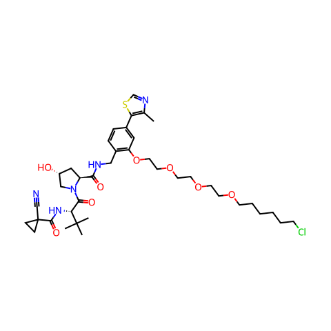 (2S,4R)-N-(2-(2-(2-(2-((6-氯己基)氧基)乙氧基)乙氧基)乙氧基)-4-(4-甲基噻唑-5-基)苄基)-1-((S)-2-(1-氰基环丙烷甲酰胺)-3,3-二甲基丁酰基)-4-羟基吡咯烷-2-甲酰胺结构图