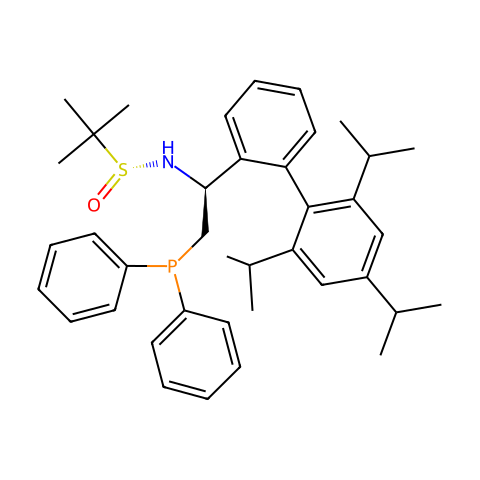 [S(R)]-N-[(1S)-1-(2',4',6'-三异丙基)-(1,1'-联苯)-2-(二苯基膦)乙基]-2-叔丁基亚磺酰胺结构图