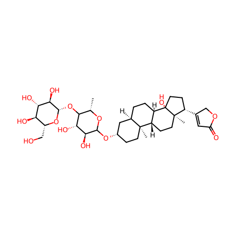 3β-[(4-O-β-D-Glucopyranosyl-6-deoxy-L-galactopyranosyl)oxy]-14-hydroxy-5β-card-20(22)-enolide结构图