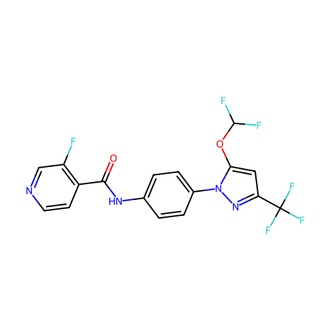 N-(4-(5-(二氟甲氧基)-3-(三氟甲基)-1H-吡唑-1-基)苯基)-3-氟异烟酰胺结构图