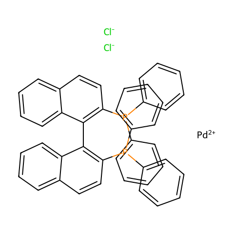 二氯[2,2'-双(二苯基膦)-1,1'-联萘]钯(II)结构图