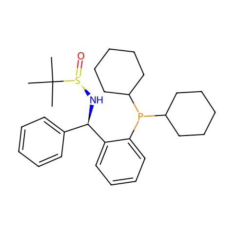 [S(R)]-N-[(R)-[2-(二环己基膦)苯基]苯甲基]-2-叔丁基亚磺酰胺结构图