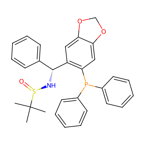 [S(R)]-N-[(R)-[6-(二苯基膦)苯并[d][1,3]-二氧戊环-5基]苯甲基]-2-叔丁基亚磺酰胺结构图