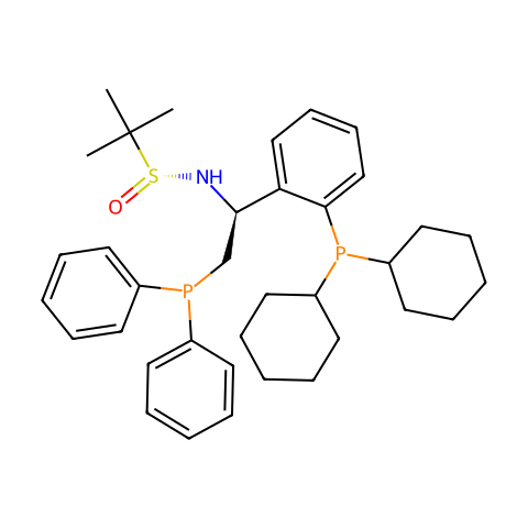 [S(R)]-N-[(1S)-2-(二苯基膦)-1-[2-(二环己基膦)苯基]乙基]-2-叔丁基亚磺酰胺结构图