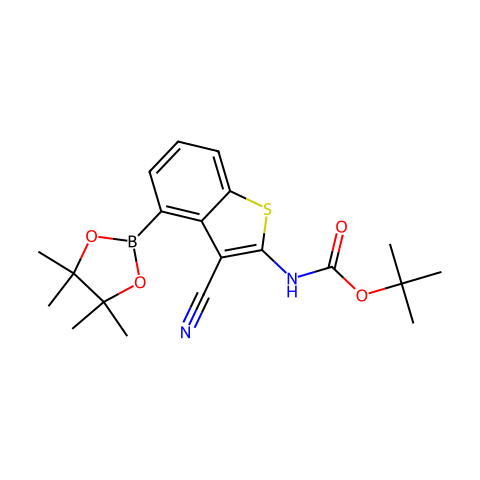 (3-氰基-4-(4,4,5,5-四甲基-1,3,2-二氧硼杂环戊烷-2-基)苯并[b]噻吩-2-基)氨基甲酸叔丁酯结构图
