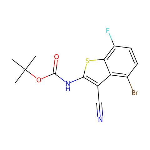 叔丁基(4-溴-3-氰基-7-氟苯并[B]噻吩-2-基)氨基甲酸酯结构图