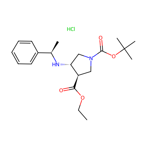 1,3-Pyrrolidinedicarboxylic acid, 4-[[(1R)-1-phenylethyl]amino]-, 1-(1,1-dimethylethyl) 3-ethyl ester, hydrochloride (1:1), (3R,结构图