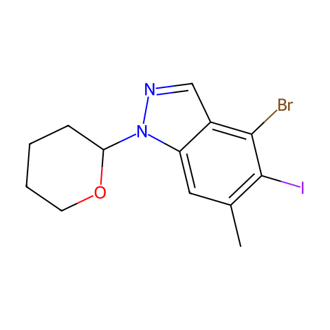 4-bromo-5-iodo-6-methyl-1-tetrahydropyran-2-yl-indazole结构图