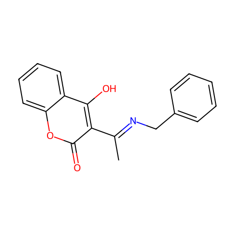(E)-3-(1-(苄基亚氨基)乙基)-4-羟基-2H-苯并吡喃-2-酮结构图