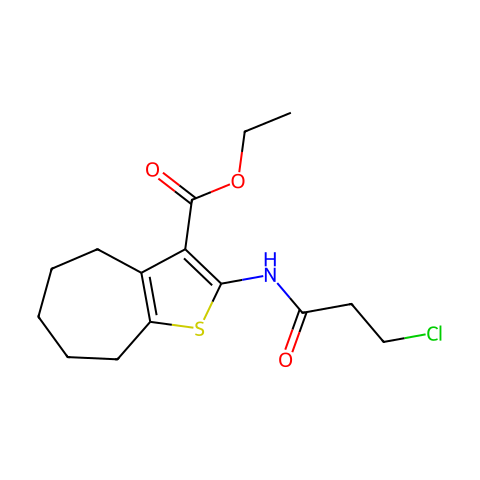 4H-CYCLOHEPTA[B]THIOPHENE-3-CARBOXYLIC ACID, 2-[(3-CHLORO-1-OXOPROPYL)AMINO]-5,6,7,8-TETRAHYDRO-, ETHYL ESTER结构图