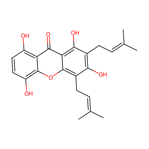 1,3,5,8-四羟基-2,4-双(3-甲基-2-丁烯基)-9H-氧杂蒽-9-酮结构图