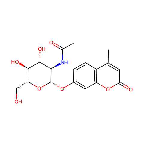 4-甲基香豆素-2-乙酰氨基-2-脱氧-β-D-吡喃葡萄糖苷结构图