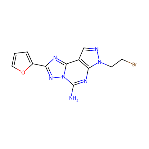 7H-Pyrazolo[4,3-e][1,2,4]triazolo[1,5-c]pyrimidin-5-amine, 7-(2-bromoethyl)-2-(2-furanyl)-结构图