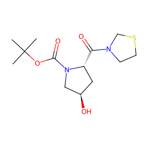 1-Pyrrolidinecarboxylic acid, 4-hydroxy-2-(3-thiazolidinylcarbonyl)-, 1,1-dimethylethyl ester, (2S,4R)-结构图