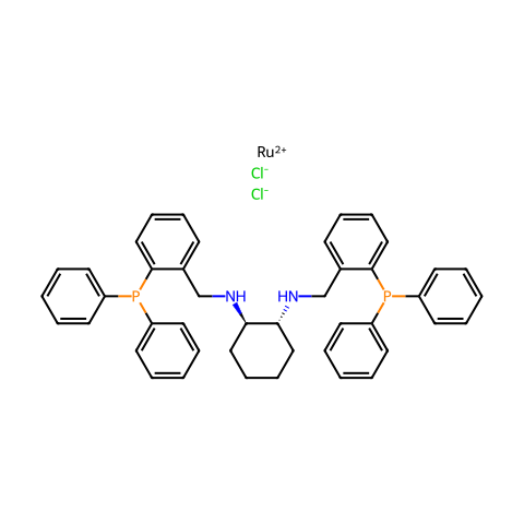 苄二氯{(1R,2R)- N,N -双[2 - (二苯基膦)]环己烷-1,2 - 二胺钌(II)结构图
