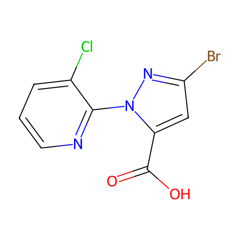 3-Bromo-1-(3-chloropyridin-2-yl)-1H-pyrazole-5-carboxylic acid结构图